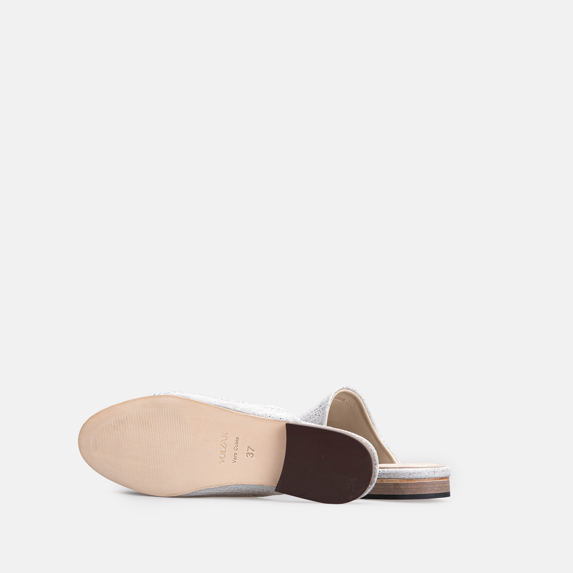 Édition limitée Volzak 3111 Mule en cuir Blanc Argenté