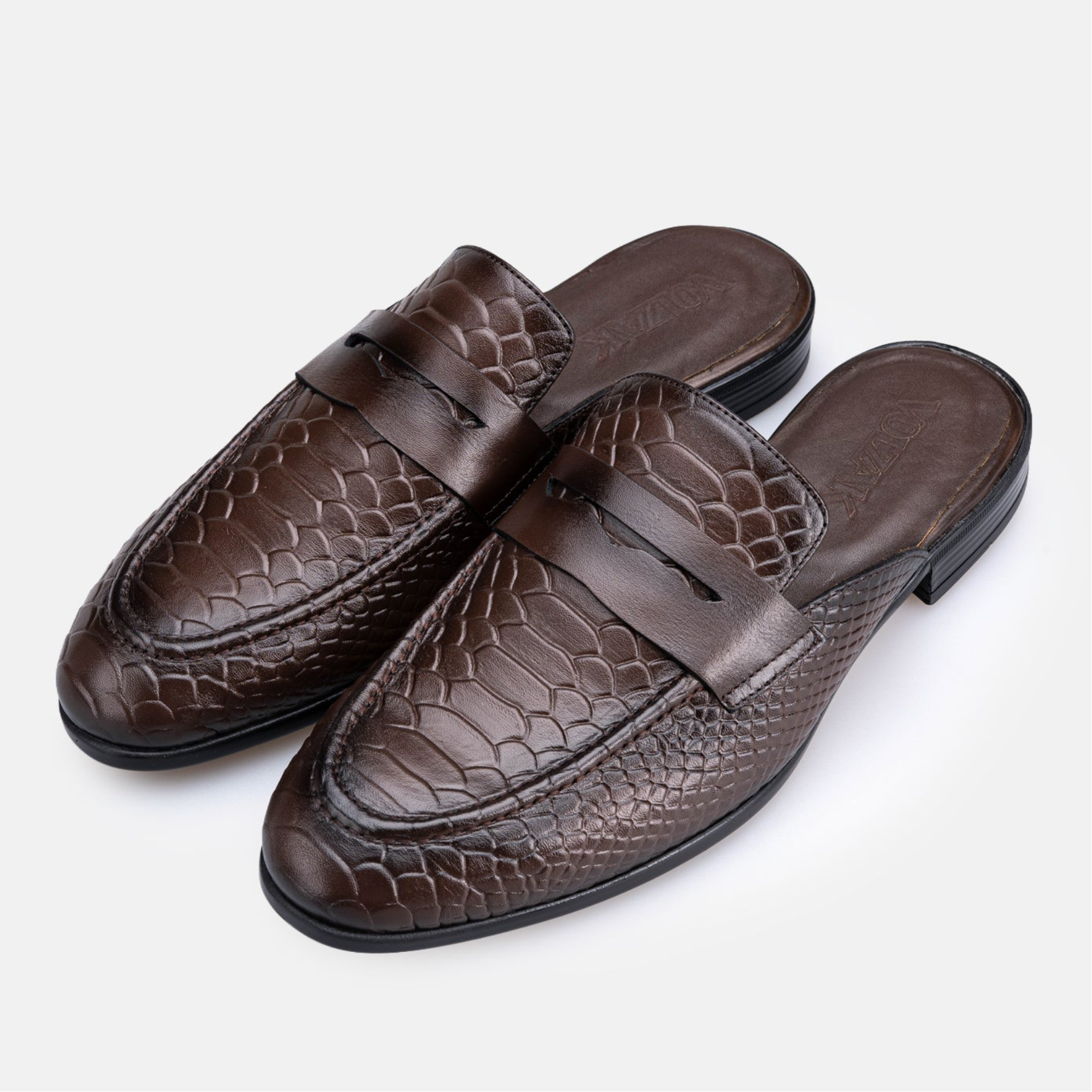 Volzak 5603 Mule en cuir Marron Croco