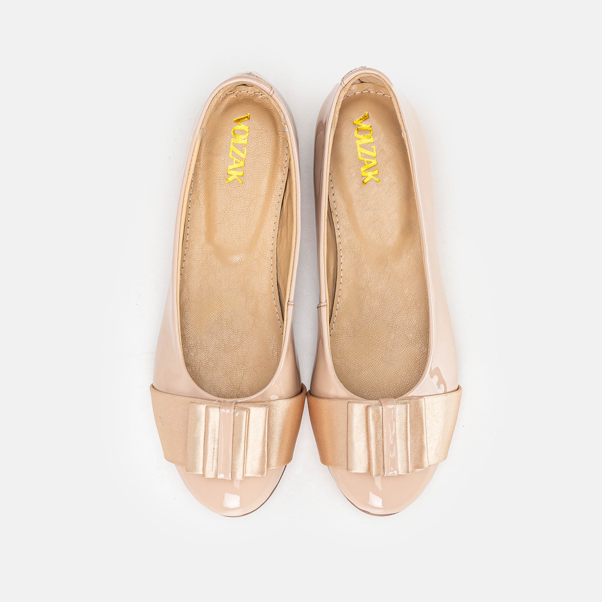 Volzak 077 Ballerine en cuir Nude Vernis