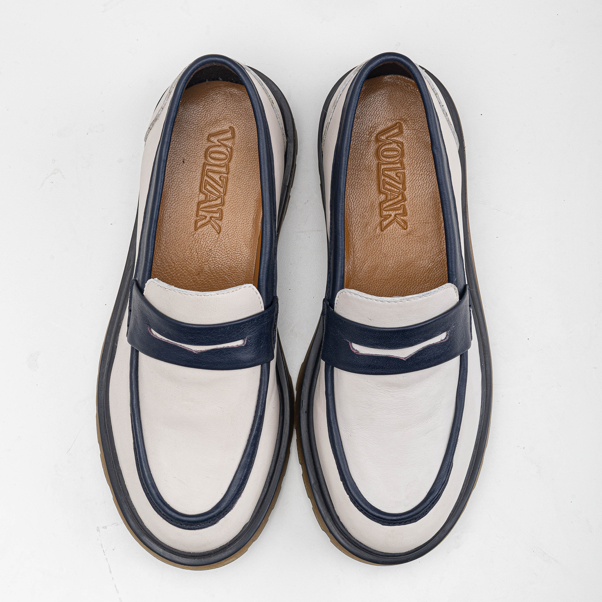 Volzak 422 Chaussure en cuir Beige Bleu