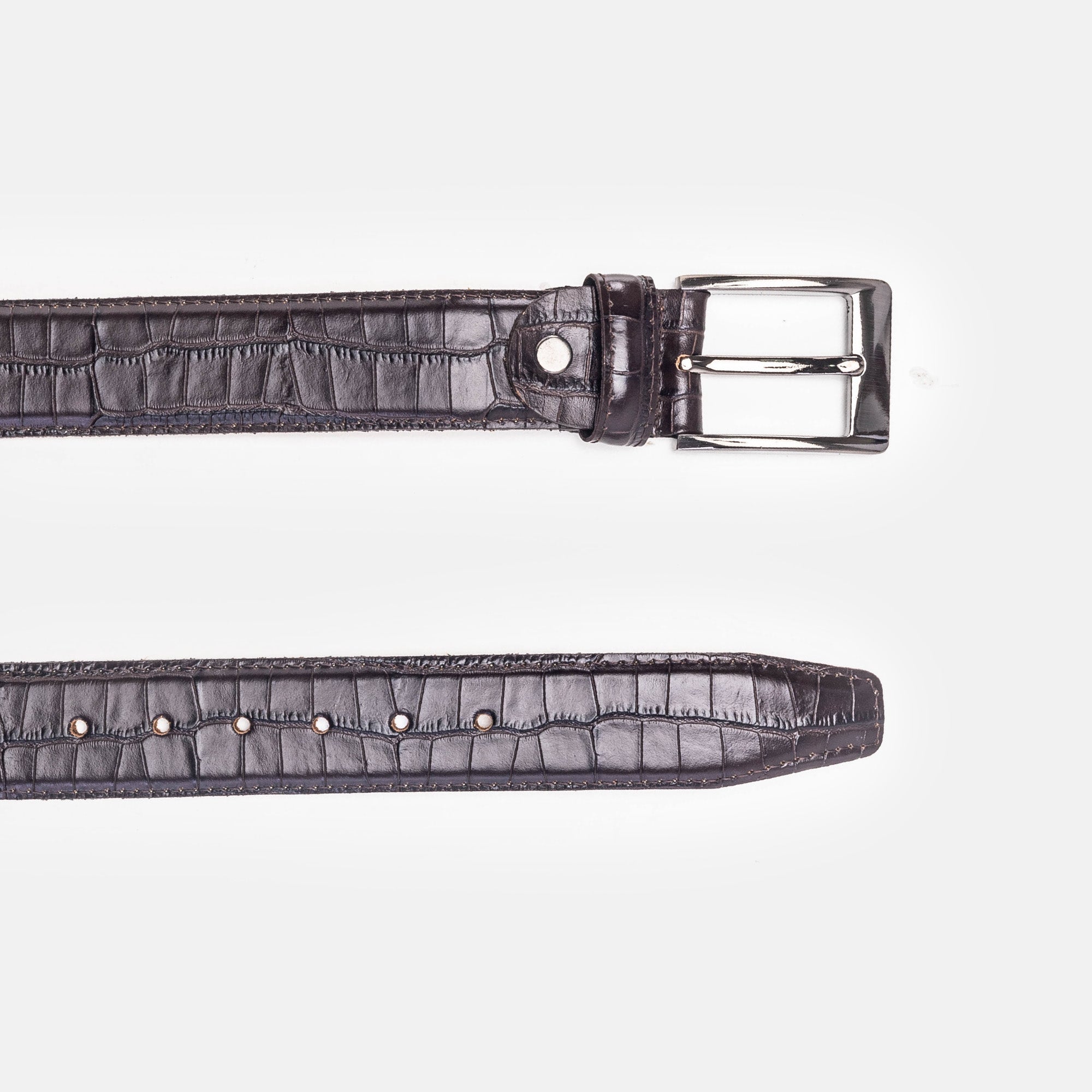 Volzak 003 Ceinture classique en cuir Marron Croco