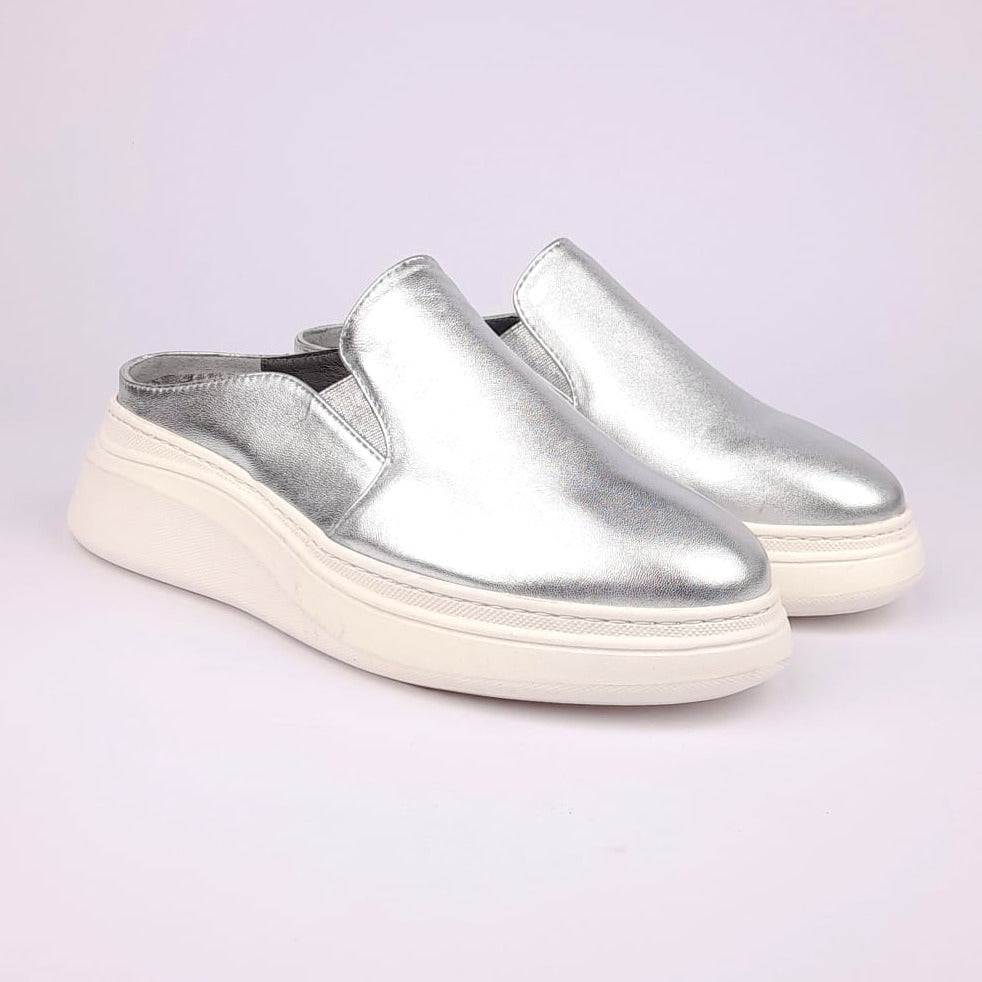 ''02 Mule en cuir Argenté