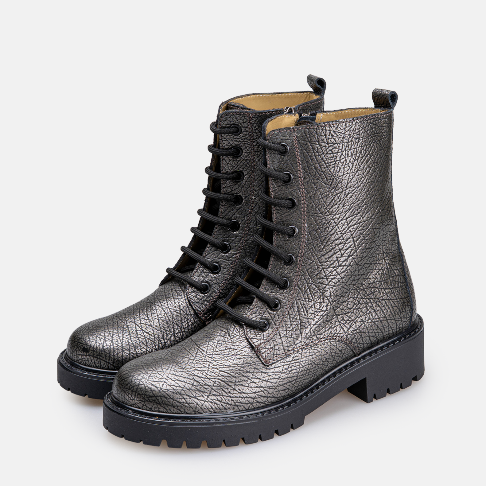 Volzak 4009 Bottine en cuir Noir Argenté Grainé