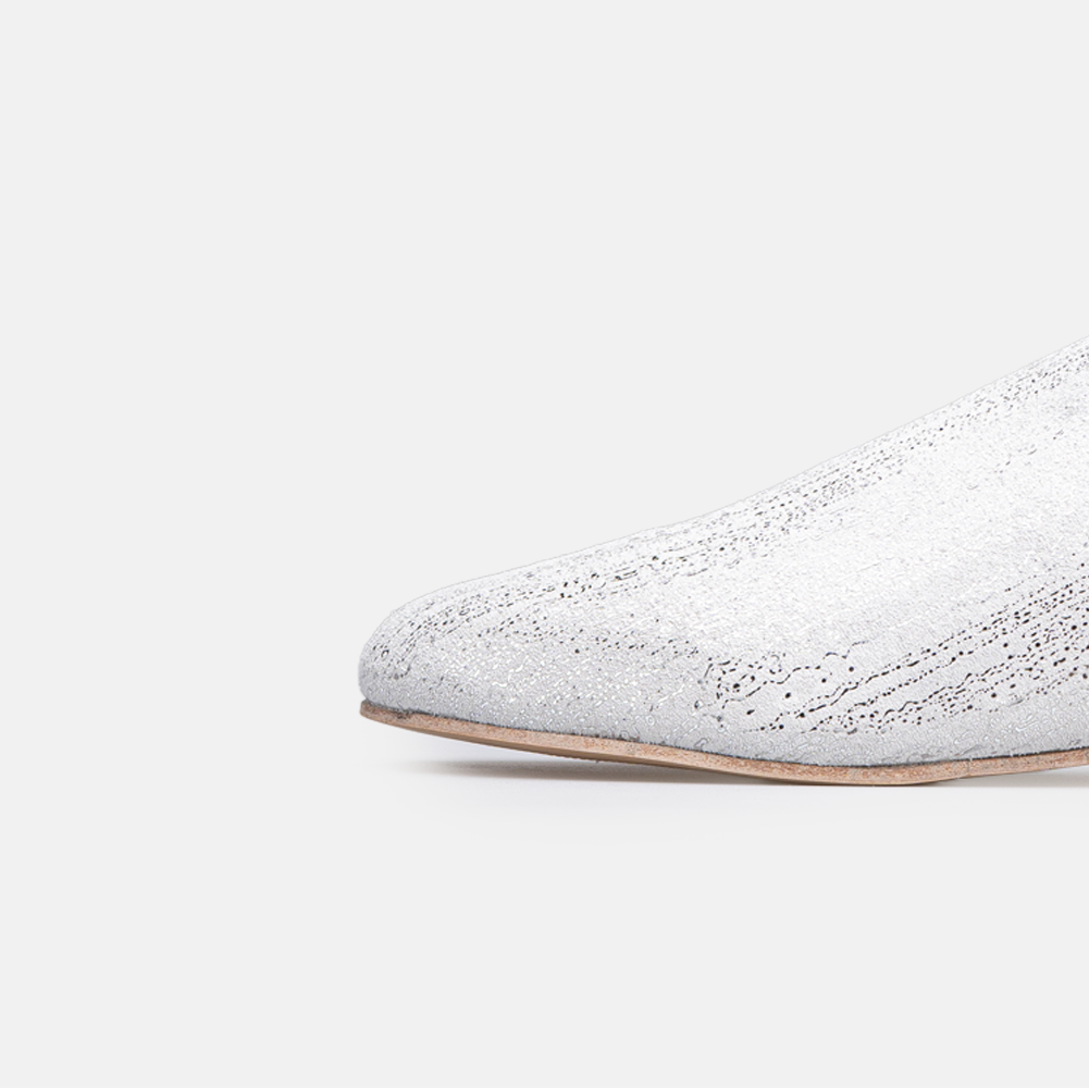 Édition limitée Volzak 3111 Mule en cuir Blanc Argenté