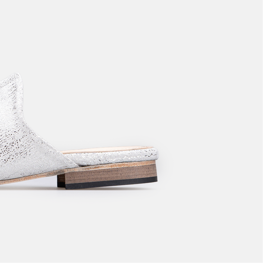 Édition limitée Volzak 3111 Mule en cuir Blanc Argenté