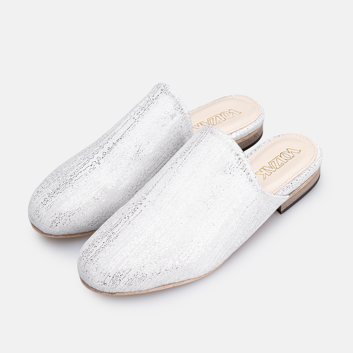 Édition limitée Volzak 3111 Mule en cuir Blanc Argenté