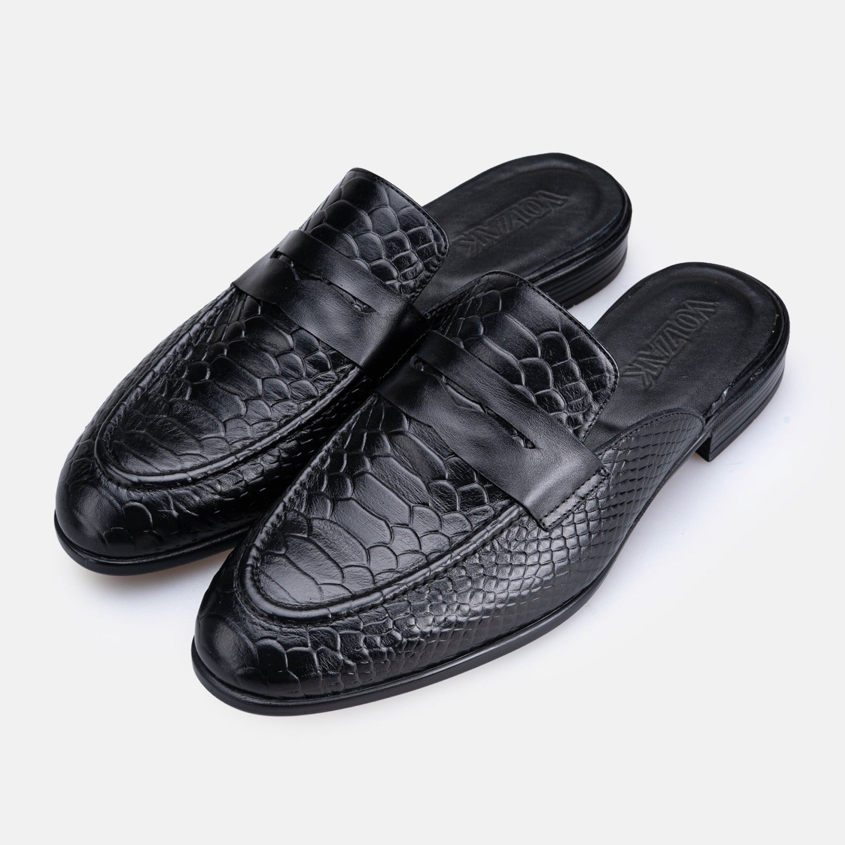 Volzak 5603 Mule en cuir Noir Croco