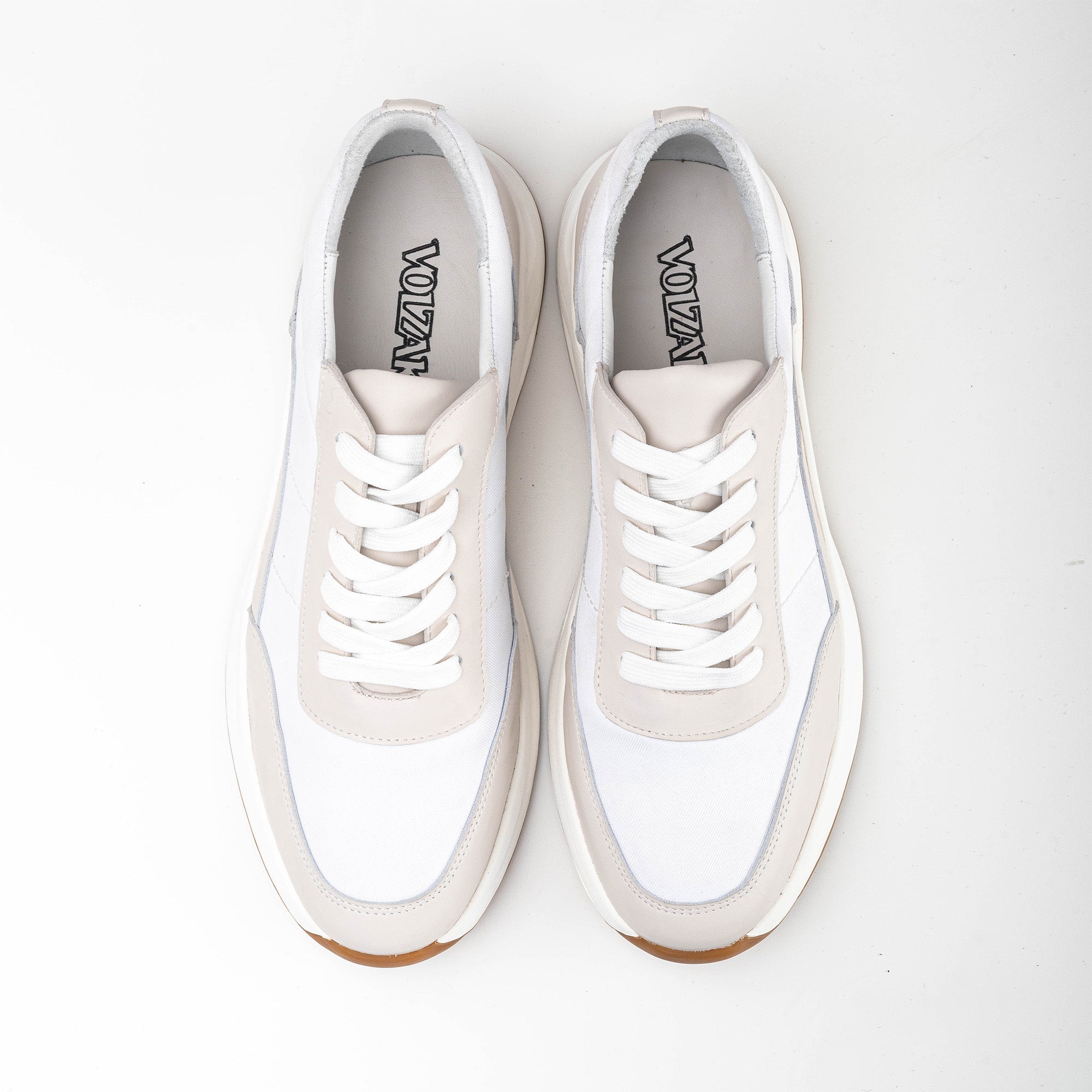 Volzak 3039 Basket en cuir Beige Blanc