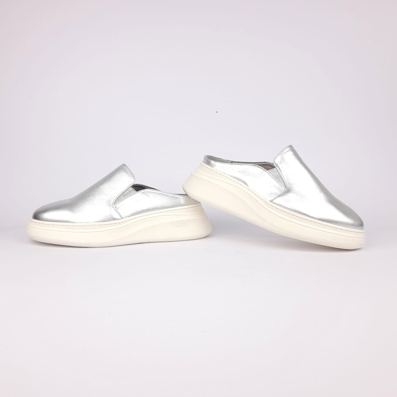 ''02 Mule en cuir Argenté